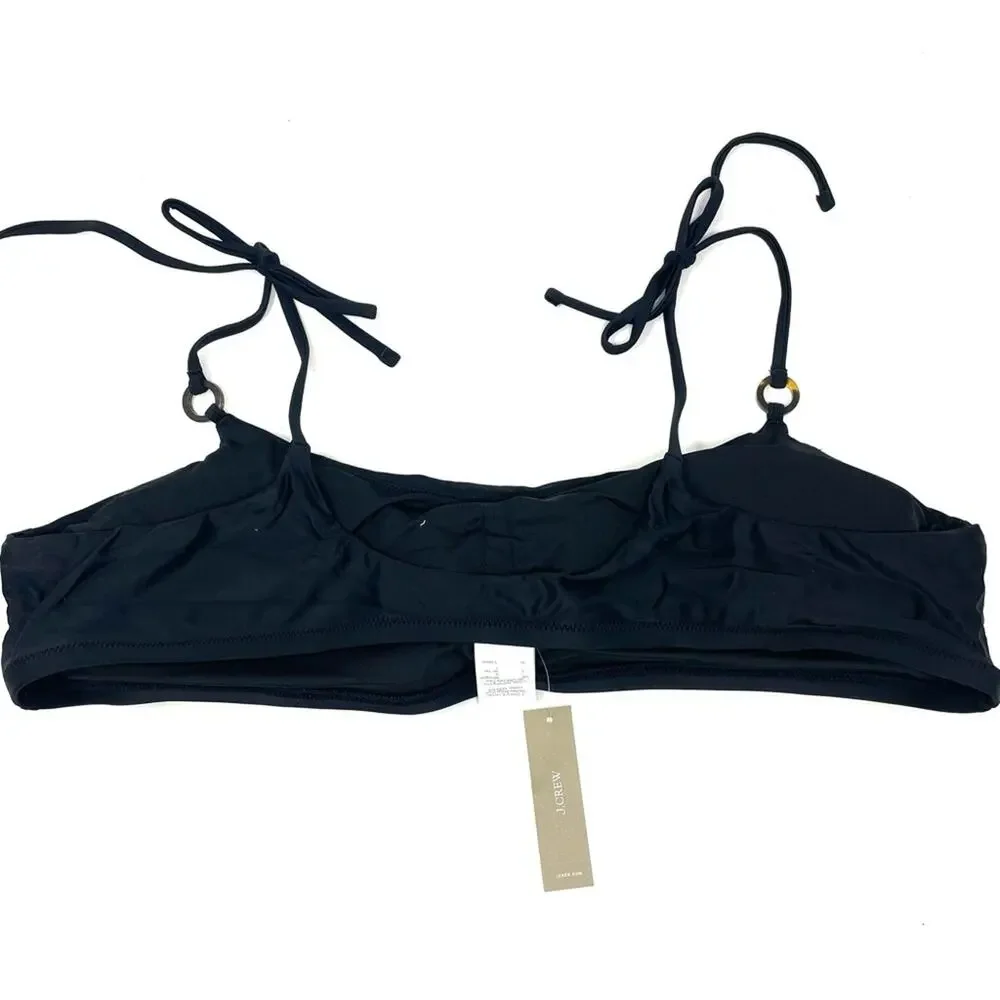NEW J. Crew O-ring Tie-Shoulder Bikini Top in Black Women's 3X $72 BF175